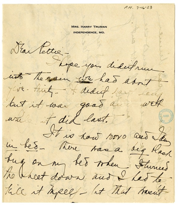 Letter from Bess W. Truman to Harry S. Truman