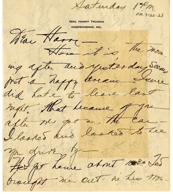 Letter from Bess W. Truman to Harry S. Truman