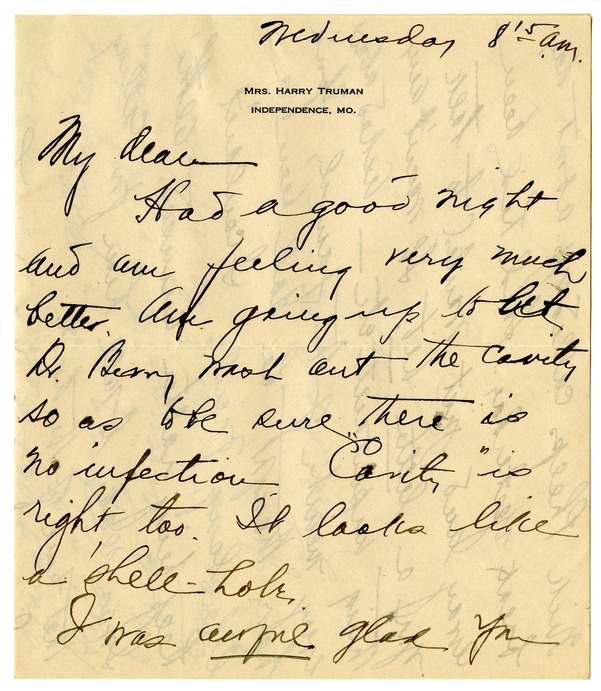 Letter from Bess W. Truman to Harry S. Truman