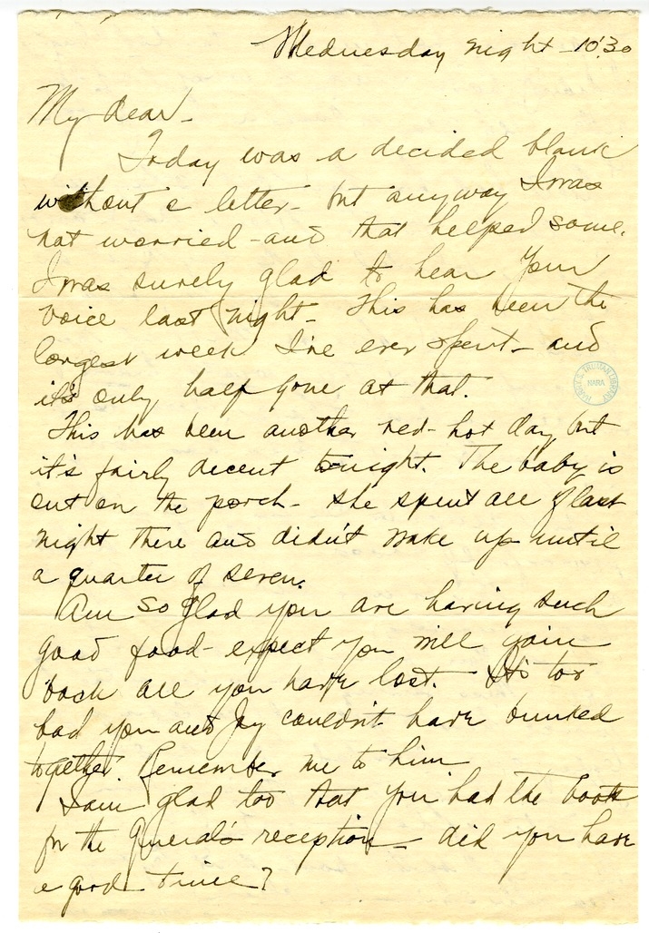 Letter from Bess W. Truman to Harry S. Truman