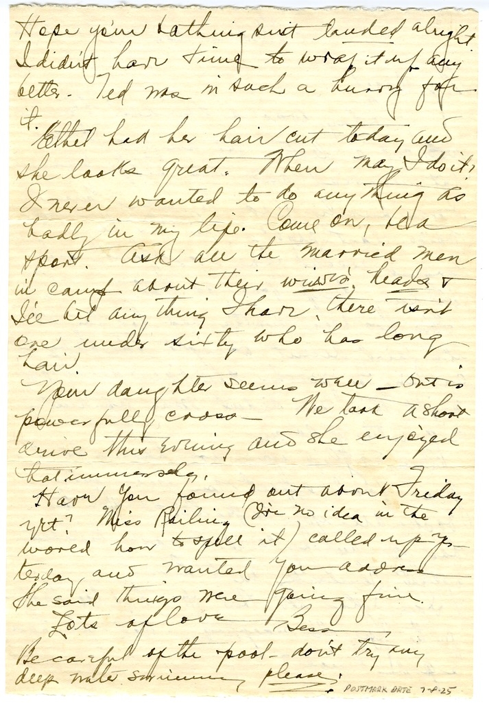 Letter from Bess W. Truman to Harry S. Truman