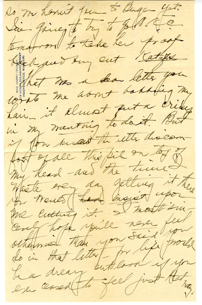 Letter from Bess W. Truman to Harry S. Truman