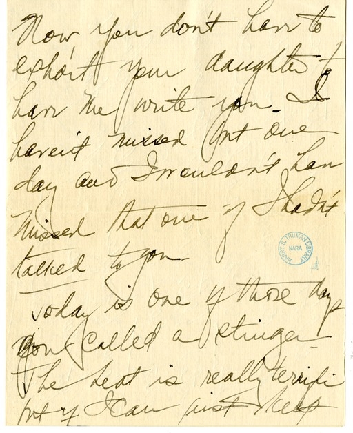 Letter from Bess W. Truman to Harry S. Truman