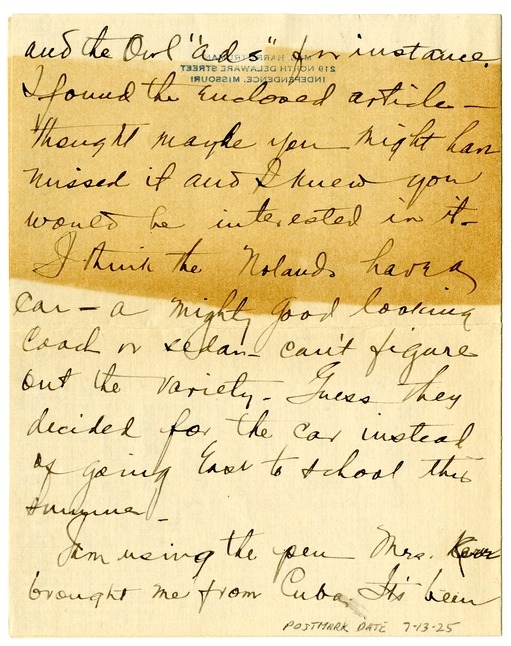 Letter from Bess W. Truman to Harry S. Truman