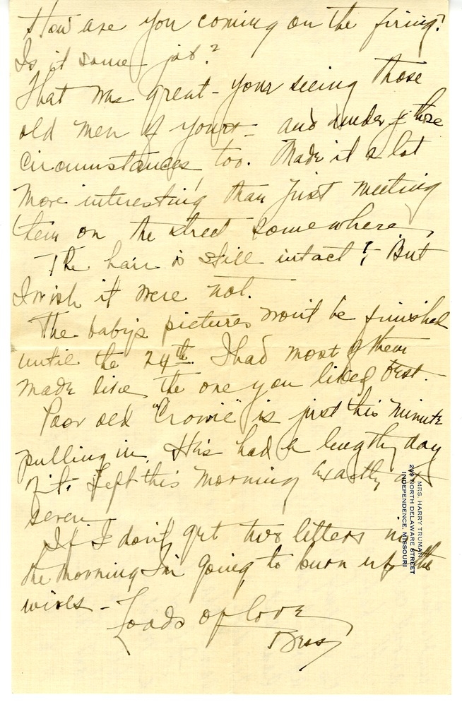 Letter from Bess W. Truman to Harry S. Truman