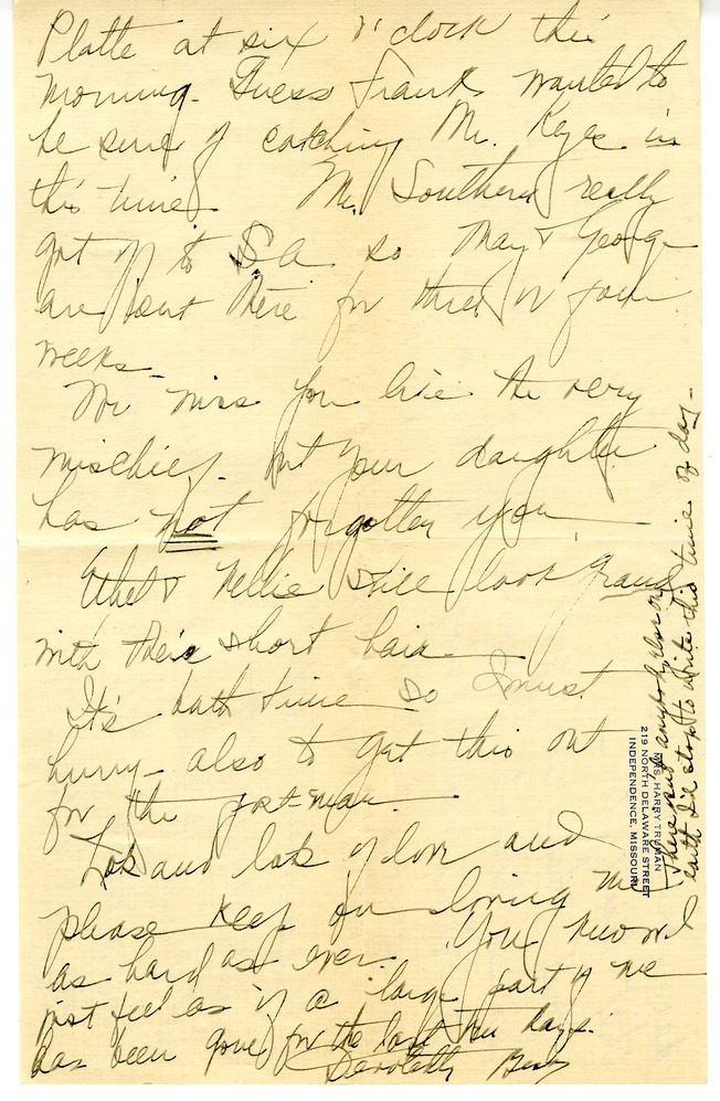 Letter from Bess W. Truman to Harry S. Truman