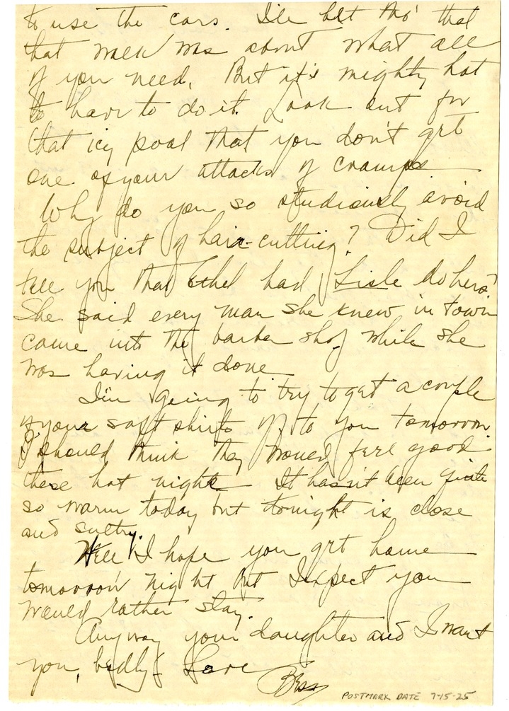 Letter from Bess W. Truman to Harry S. Truman