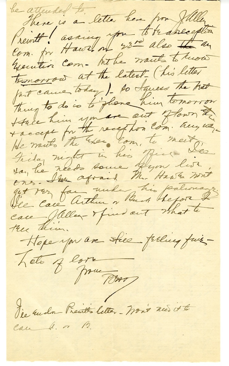 Letter from Bess W. Truman to Harry S. Truman