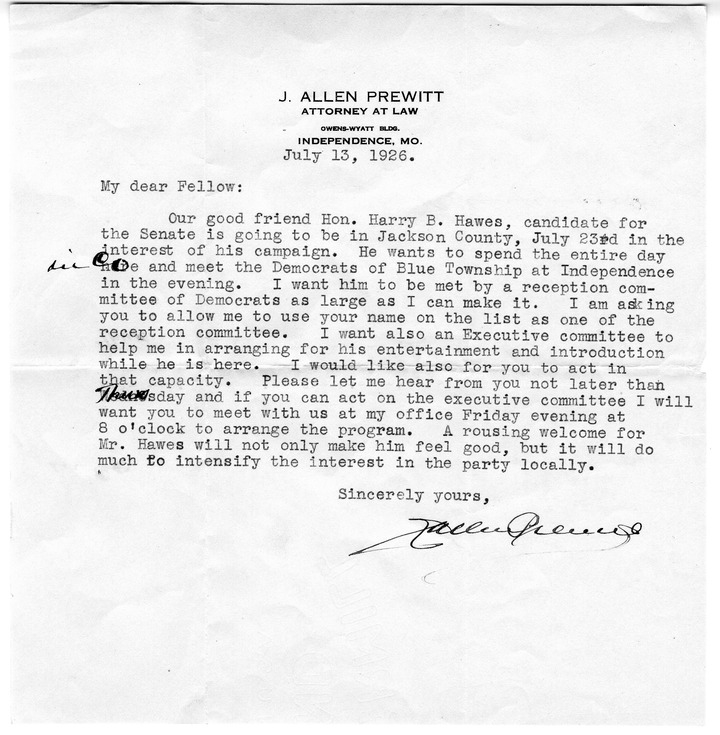 Letter from Bess W. Truman to Harry S. Truman