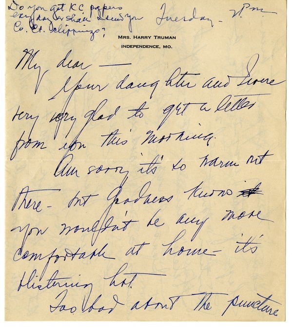 Letter from Bess W. Truman to Harry S. Truman