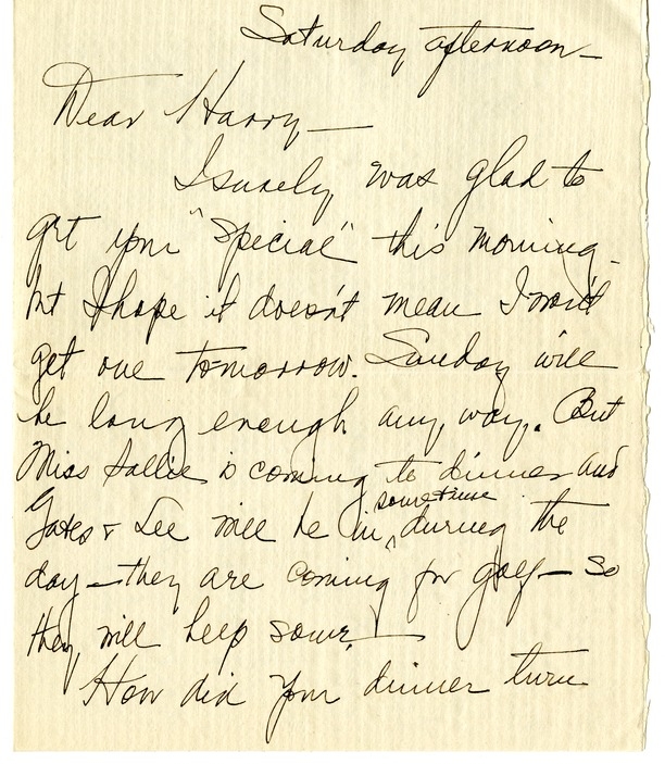 Letter from Bess W. Truman to Harry S. Truman