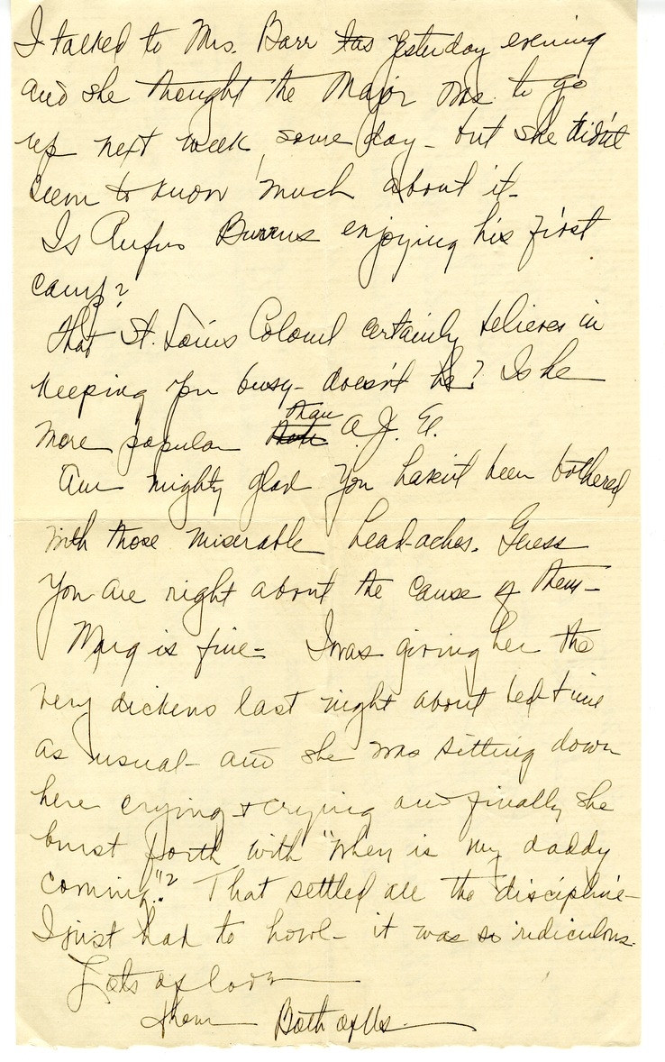 Letter from Bess W. Truman to Harry S. Truman