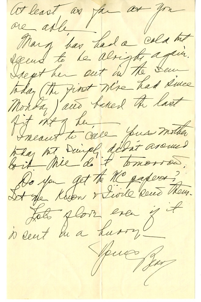 Letter from Bess W. Truman to Harry S. Truman