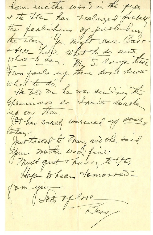 Letter from Bess W. Truman to Harry S. Truman