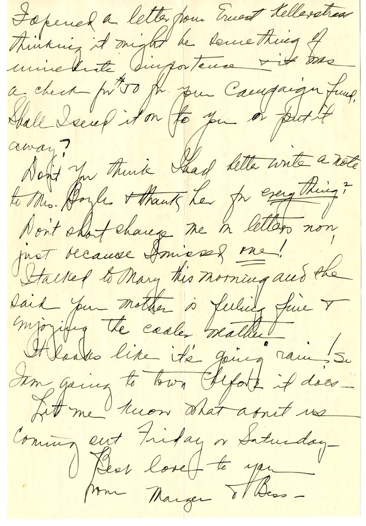 Letter from Bess W. Truman to Harry S. Truman