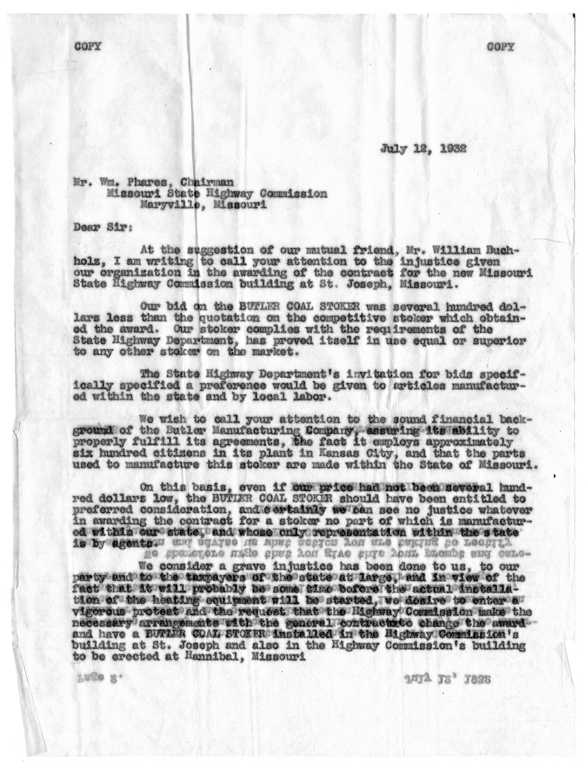 Letter from Bess W. Truman to Harry S. Truman