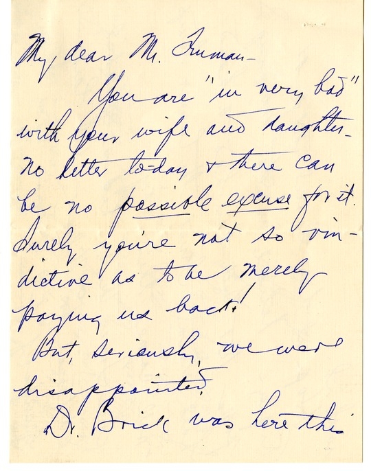 Letter from Bess W. Truman to Harry S. Truman