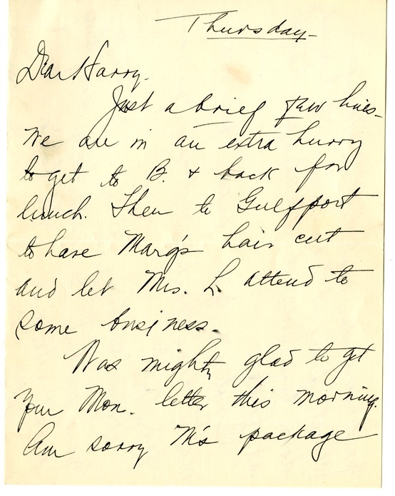 Letter from Bess W. Truman to Harry S. Truman