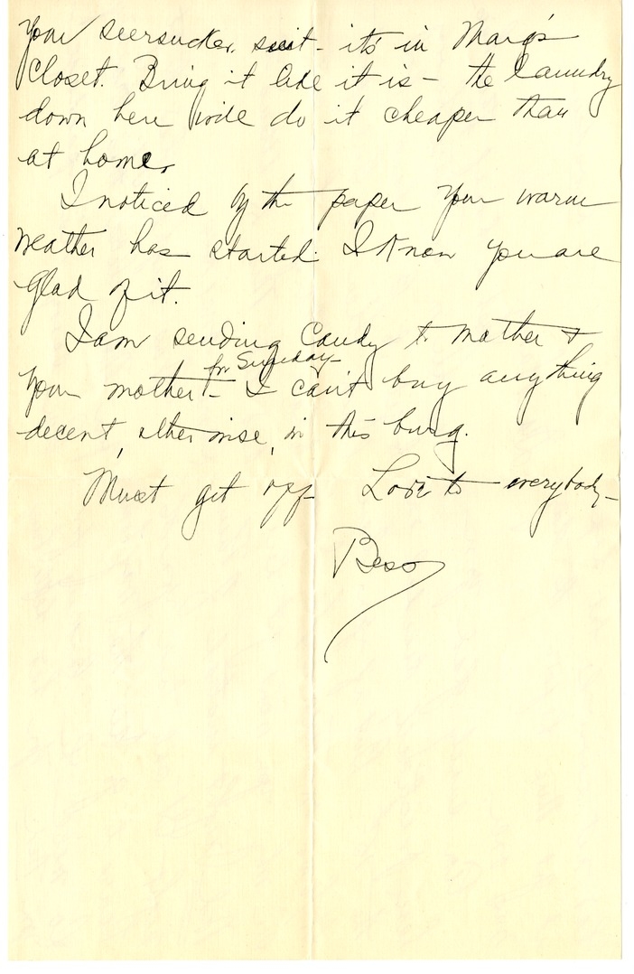 Letter from Bess W. Truman to Harry S. Truman