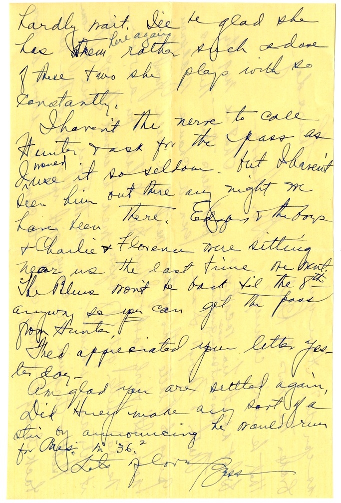 Letter from Bess W. Truman to Harry S. Truman