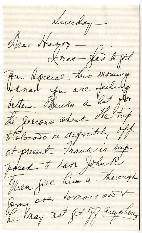 Letter from Bess W. Truman to Harry S. Truman