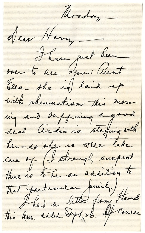 Letter from Bess W. Truman to Harry S. Truman