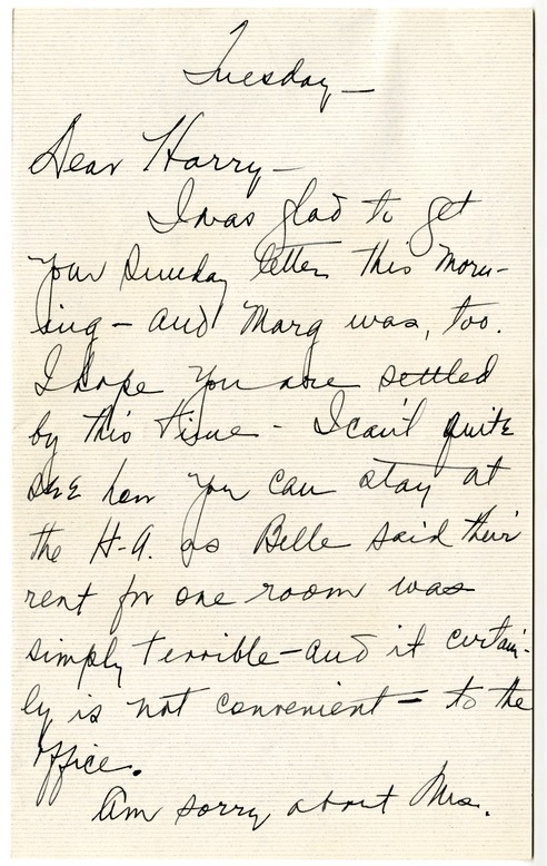 Letter from Bess W. Truman to Harry S. Truman