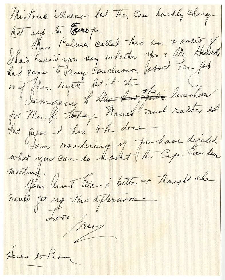 Letter from Bess W. Truman to Harry S. Truman