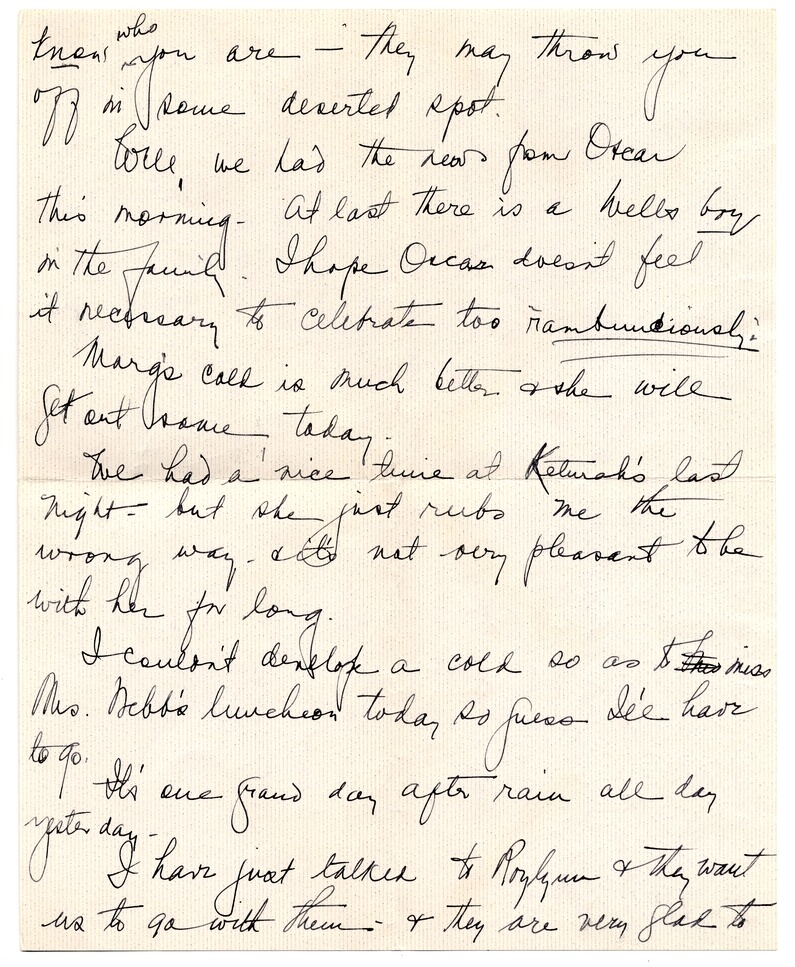 Letter from Bess W. Truman to Harry S. Truman