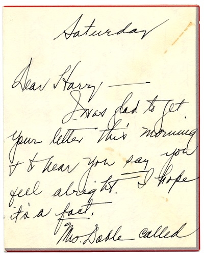 Letter from Bess W. Truman to Harry S. Truman