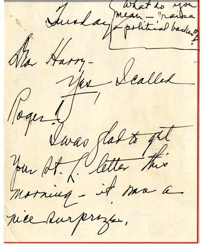 Letter from Bess W. Truman to Harry S. Truman