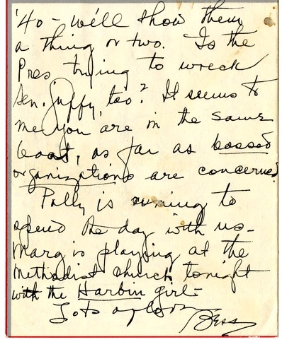 Letter from Bess W. Truman to Harry S. Truman