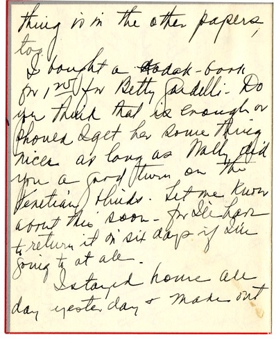 Letter from Bess W. Truman to Harry S. Truman