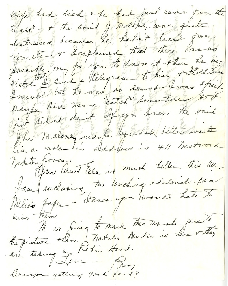 Letter from Bess W. Truman to Harry S. Truman