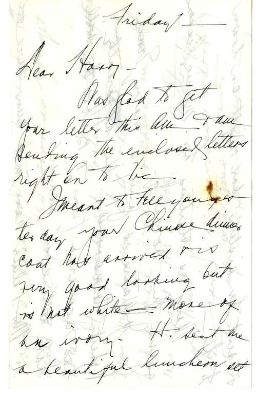 Letter from Bess W. Truman to Harry S. Truman