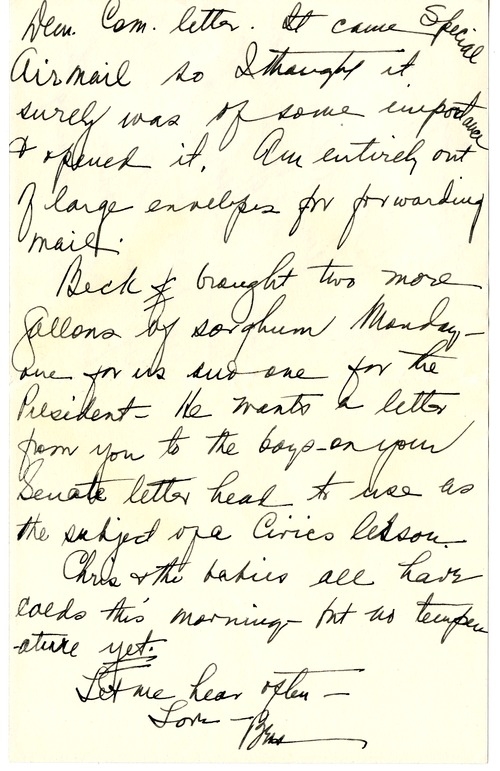 Letter from Bess W. Truman to Harry S. Truman