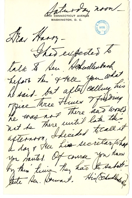 Letter from Bess W. Truman to Harry S. Truman