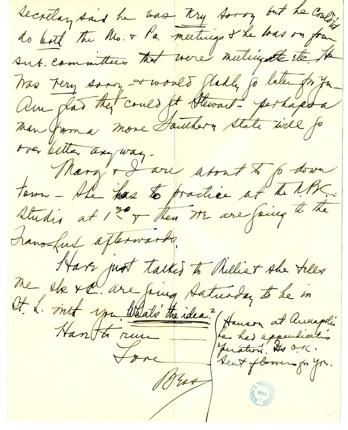 Letter from Bess W. Truman to Harry S. Truman