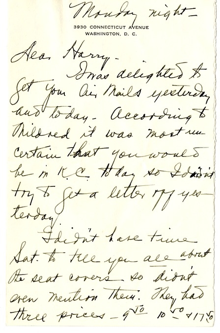 Letter from Bess W. Truman to Harry S. Truman