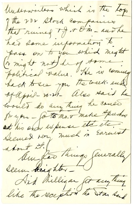 Letter from Bess W. Truman to Harry S. Truman