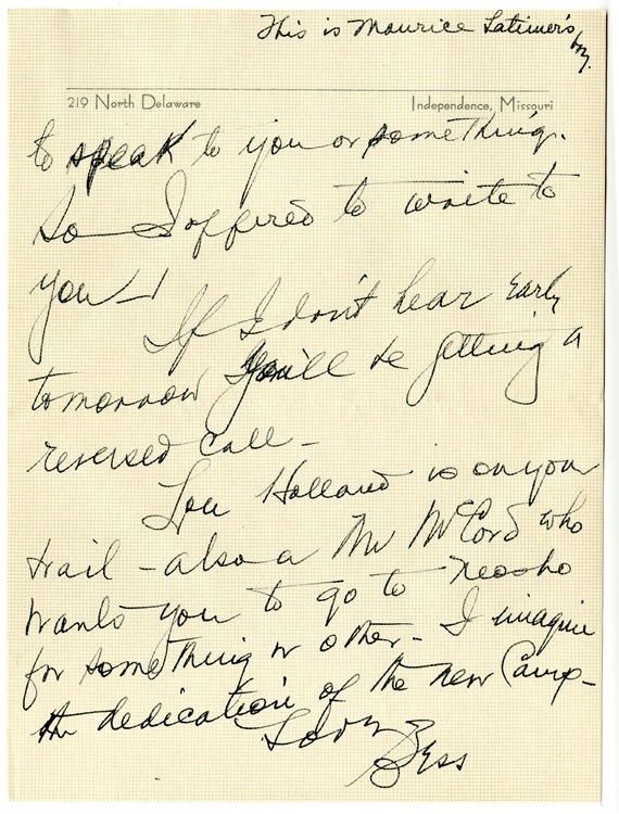 Letter from Bess W. Truman to Harry S. Truman