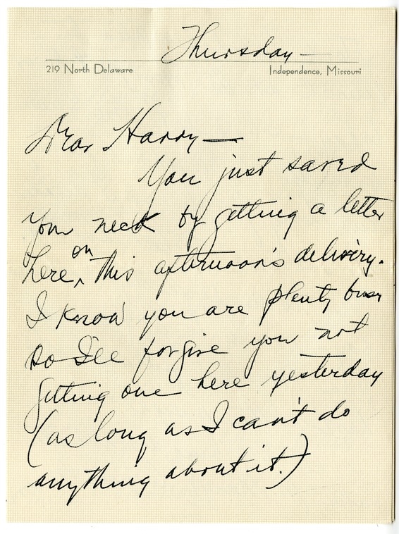 Letter from Bess W. Truman to Harry S. Truman