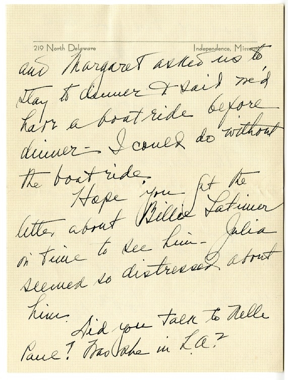 Letter from Bess W. Truman to Harry S. Truman