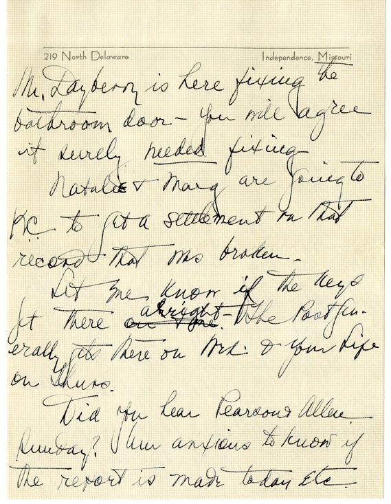 Letter from Bess W. Truman to Harry S. Truman