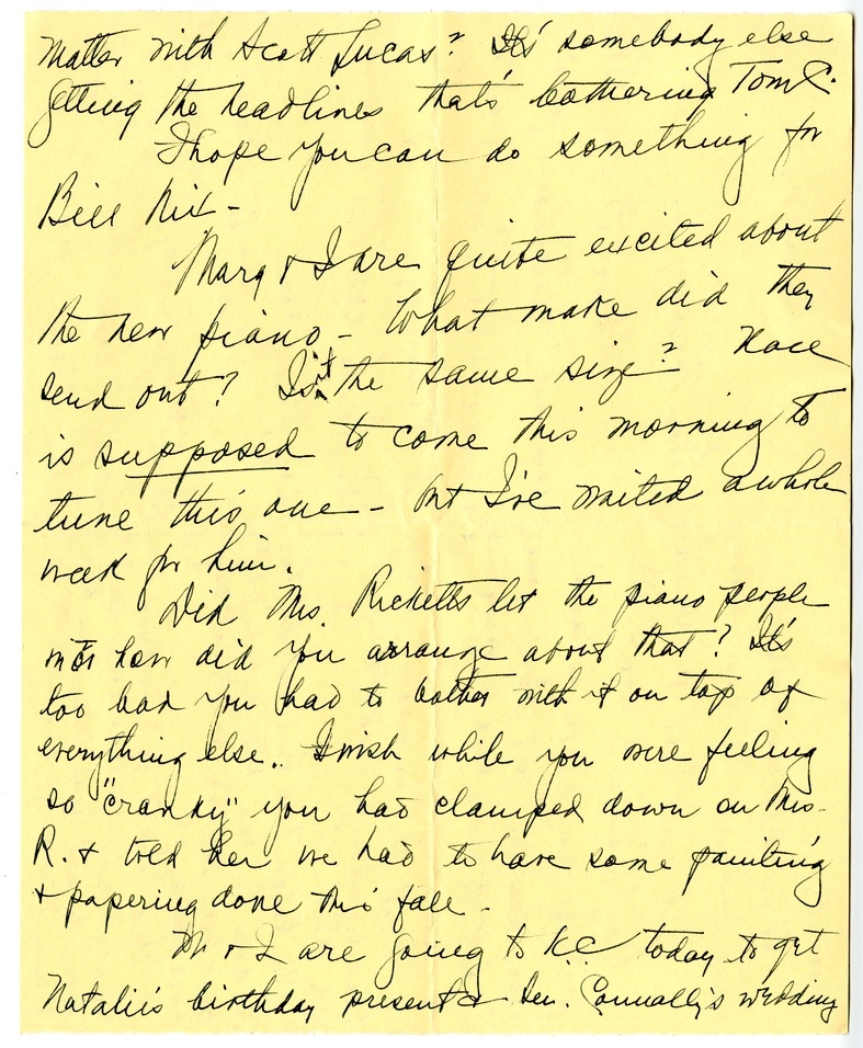 Letter from Bess W. Truman to Harry S. Truman