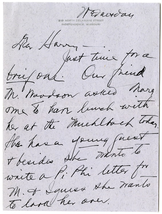 Letter from Bess W. Truman to Harry S. Truman