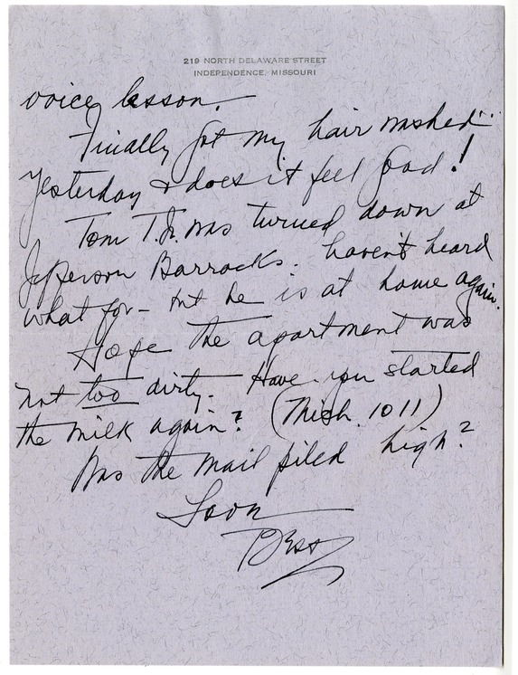 Letter from Bess W. Truman to Harry S. Truman