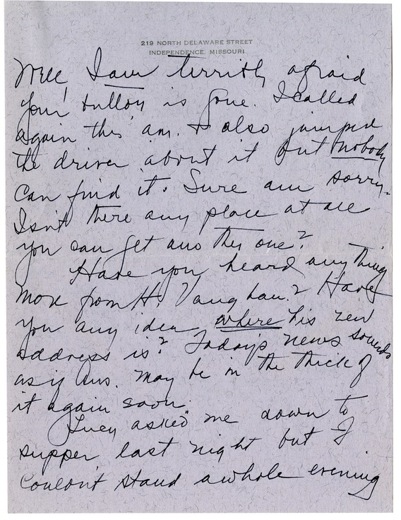 Letter from Bess W. Truman to Harry S. Truman