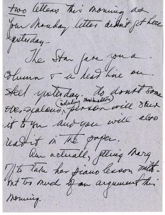 Letter from Bess W. Truman to Harry S. Truman