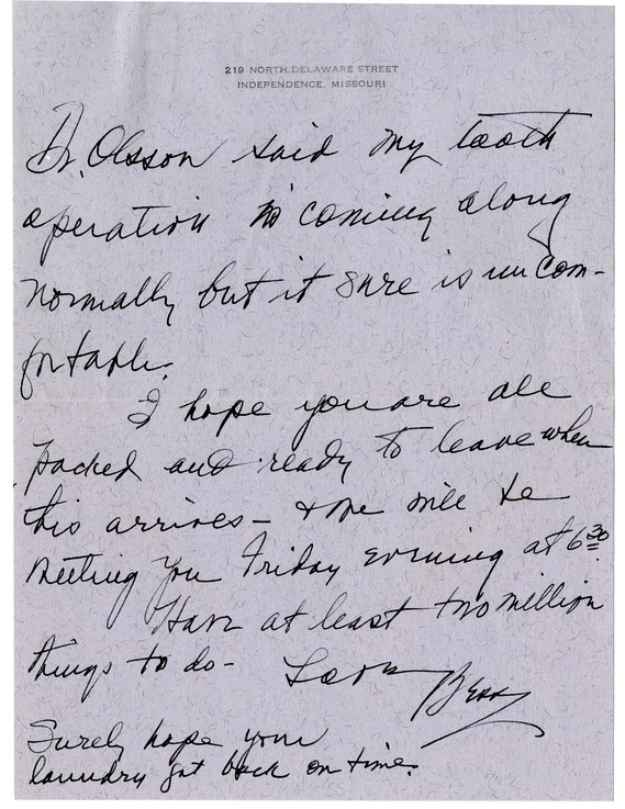 Letter from Bess W. Truman to Harry S. Truman